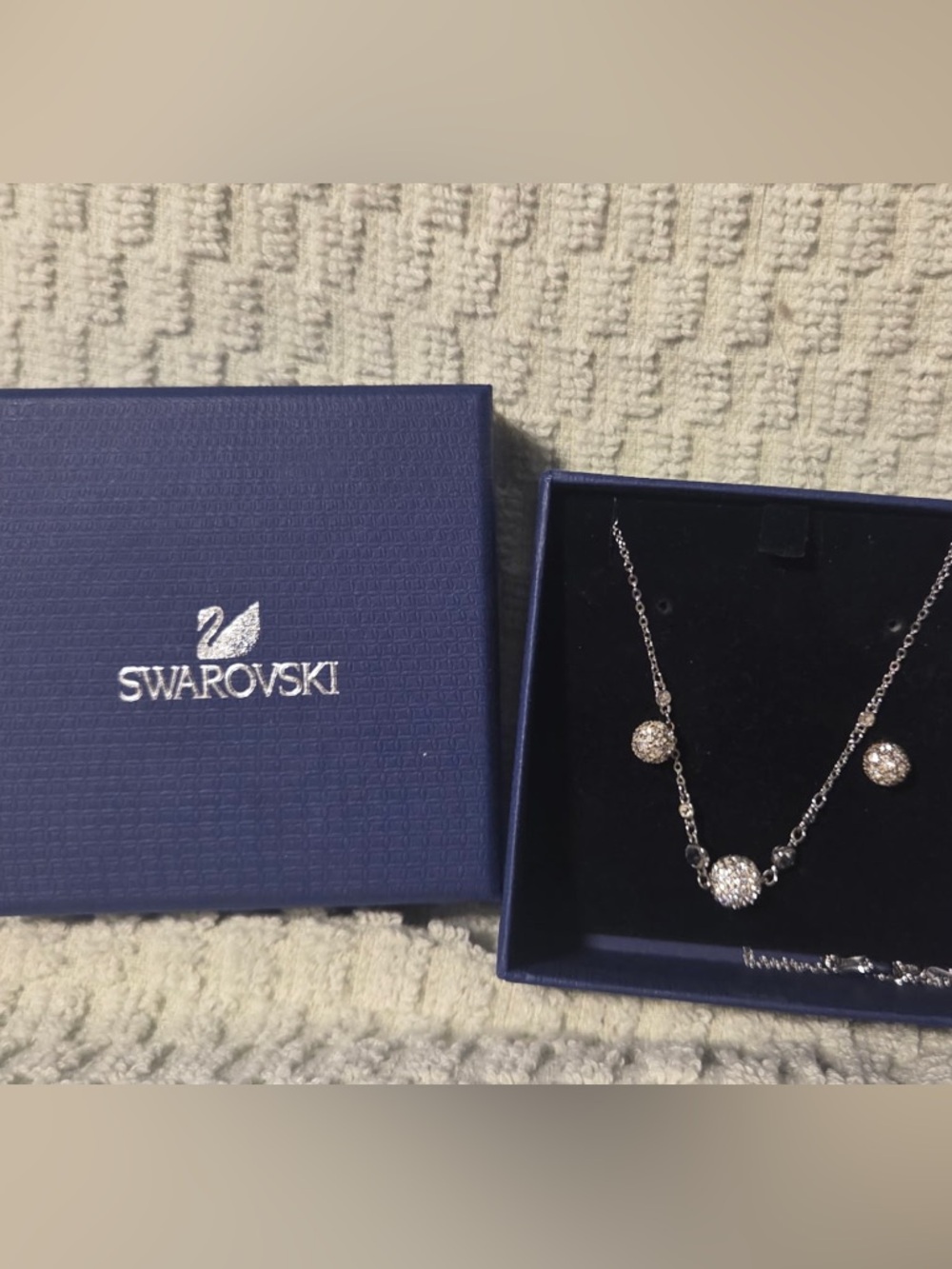 Swarovski Silver Crystal Pavé Trio Necklace and Stud Set